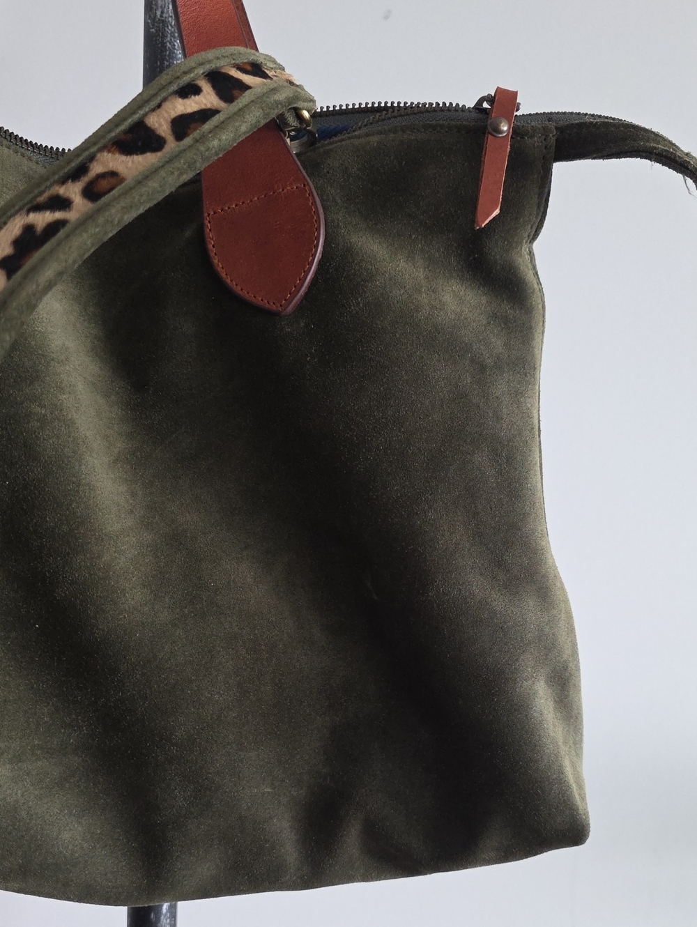 Dark Olive Green Suede Tote Bag - Picture 8 of 16